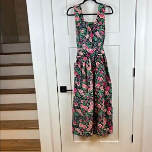 NWT KOMIL Vintage Women’s Black Floral Maxi Dress Size Small Petite d